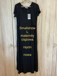 Smallshow L nowa mama ciążowa sukienka czarna maxi rayon Vintage długa