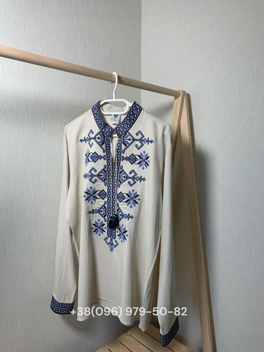 Чоловіча вишита сорочка вишиванка бежева льон мужская вышиванка лен