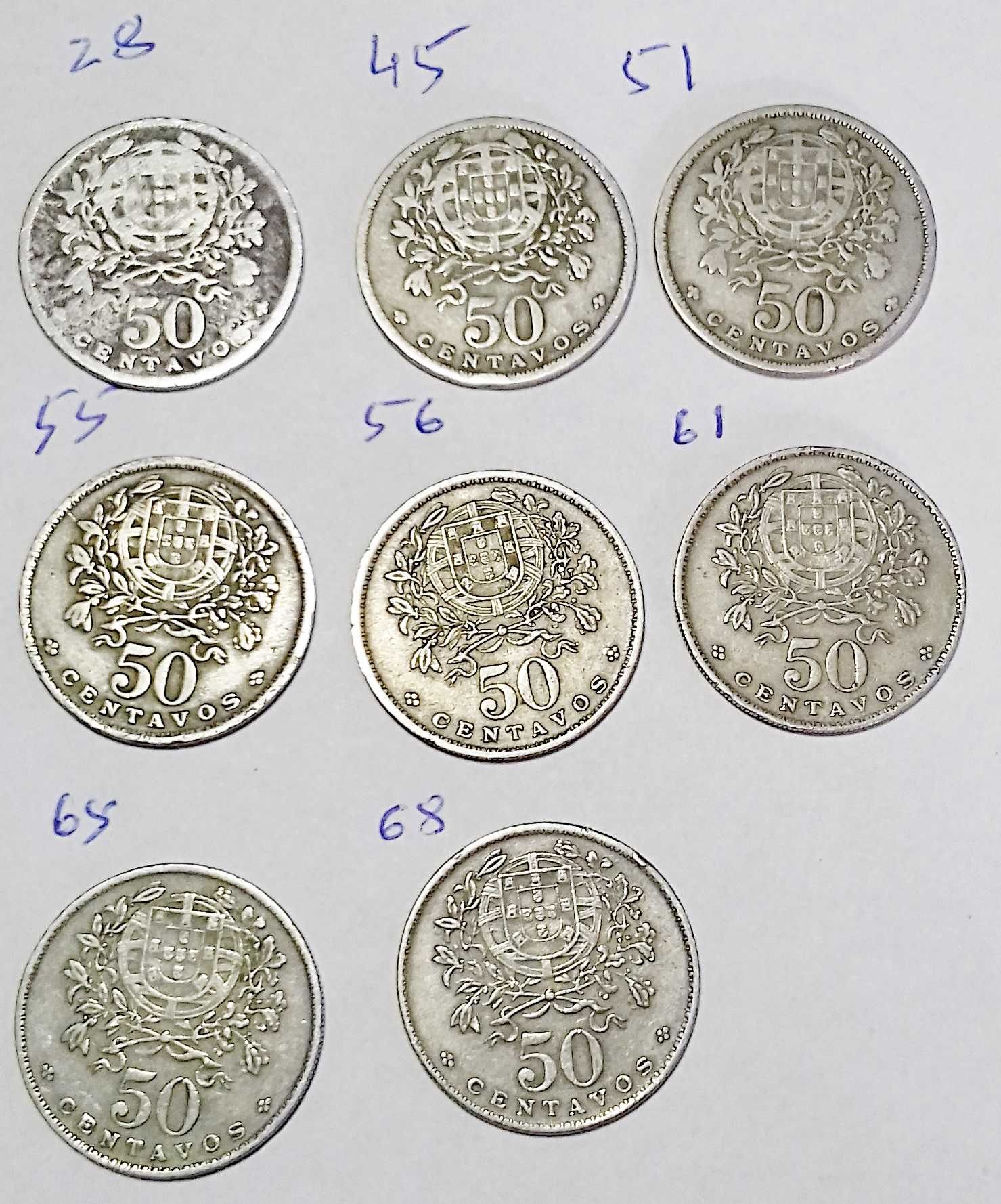 50 centavos ALPACA 1928-68: 8 moedas antigas