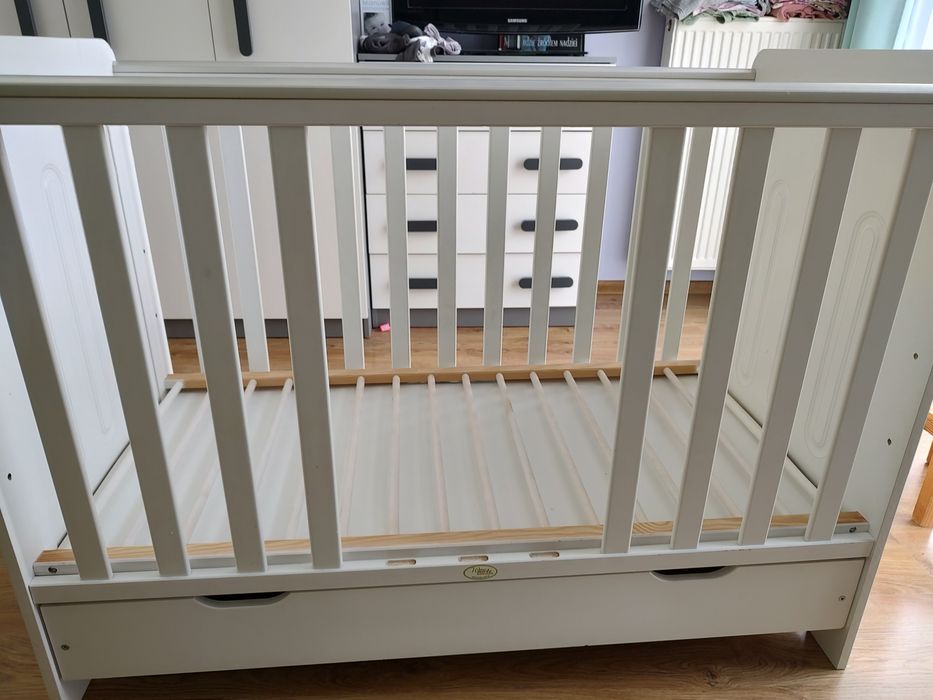 Łóżeczko niemowlęce białe 120x60, Wujec z szufladą