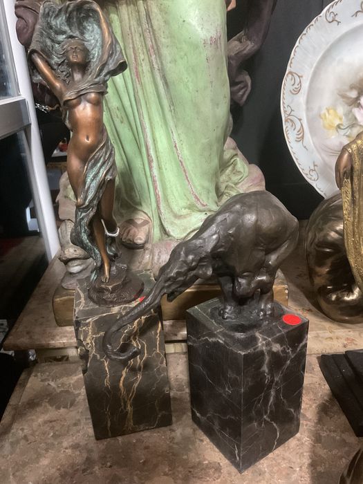 Escultura bronze elefante em base mármore com 22 cm