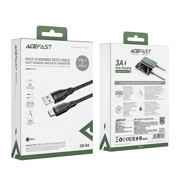 Kabel Acefast C8-04 Usb-a / Usb-c 3a - czarny