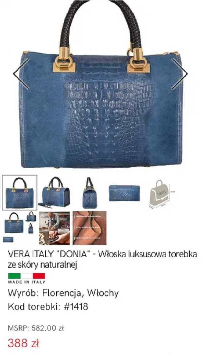 Włoska luksusowa torebka skóra naturalna