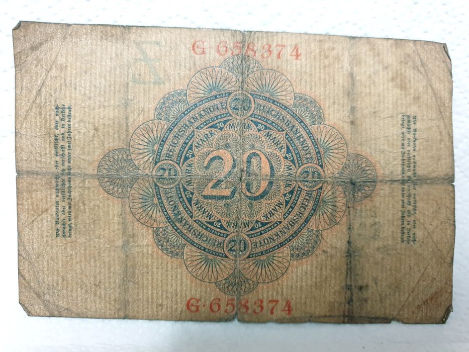 Antiga Reichsbanknote 20 zwanzig Mark de 1910