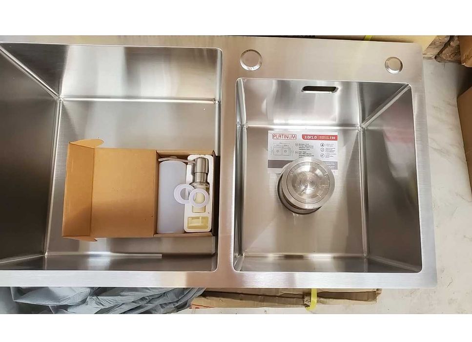 Кухонная мойка врезная plati D7843A. Нержавеющая сталь 3 мм, Две чаши.