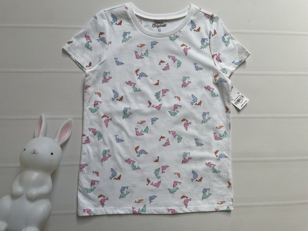 152 12 lat OshKosh USA biała koszulka tshirt w kolorowe delfiny delfin