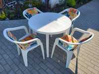 Komplet ogrodowy stół + 4 krzesła + poduszki