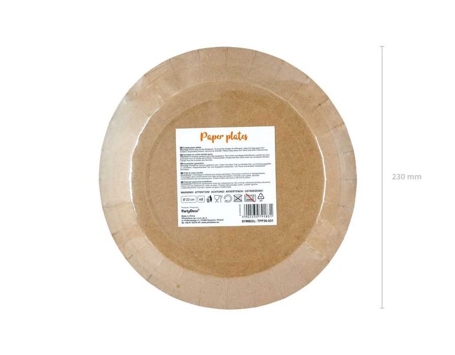 talerzyki papierowe kraft okrągłe 23cm 1opak./6szt.