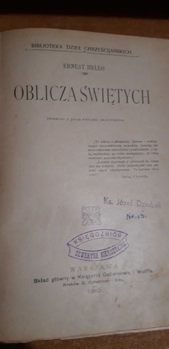 Oblicza ŚWIĘTYCH -  E. Hello - W-wa  1910 opr.,rzadkie