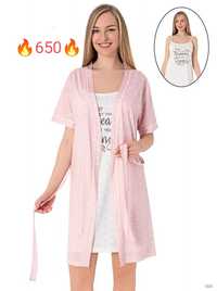 Комплект: халат та нічна сорочка із бавовни
