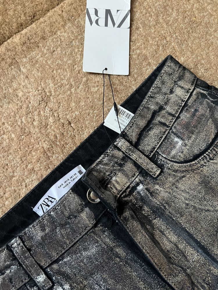 Zara джинсова спідниця зі срібним напиленням зара