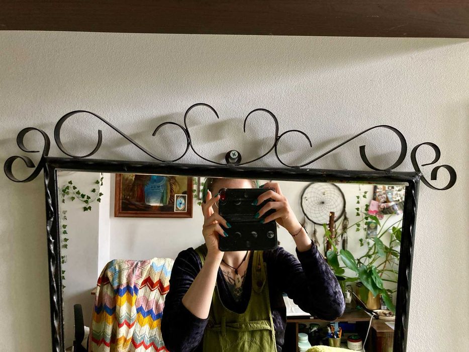 Lustro w stylu Vintage Boho, ręcznie wykonane, metalowe, czarne