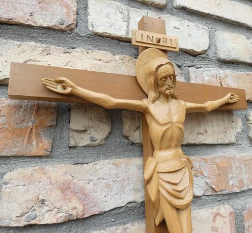 Wiszący Krzyż krucyfiks JEZUS drewno 71 cm PASYJKA