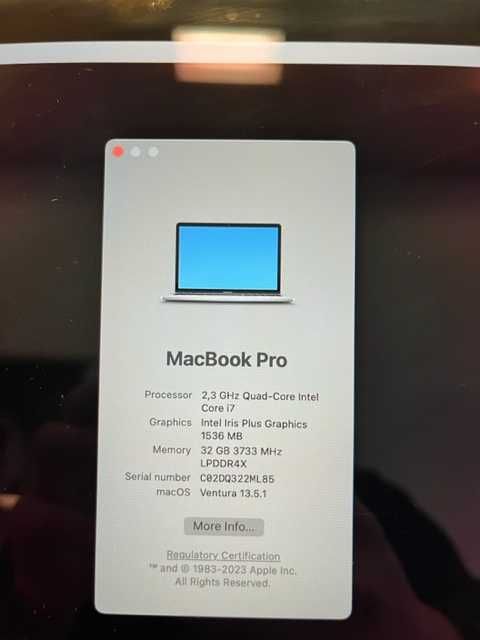 MacBook Pro 13-inch, I7/32GB/2TB, 391 cycl.