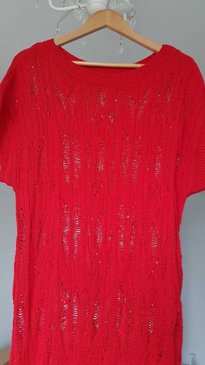 Sweter ażurowy krótki rękaw czerwony Dorothy Perkins M / L