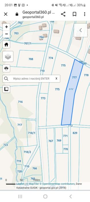 Działka,  pole 1,7 ha.