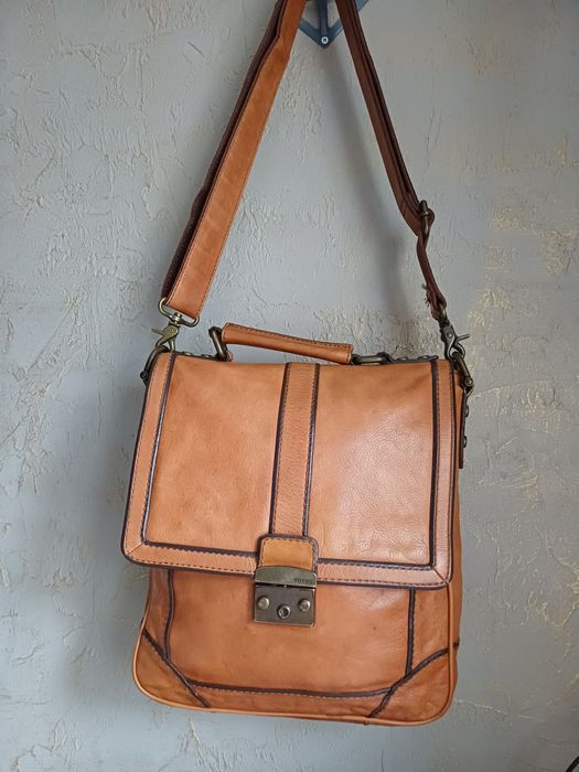 Большая мужская сумка Fossil натуральная кожа