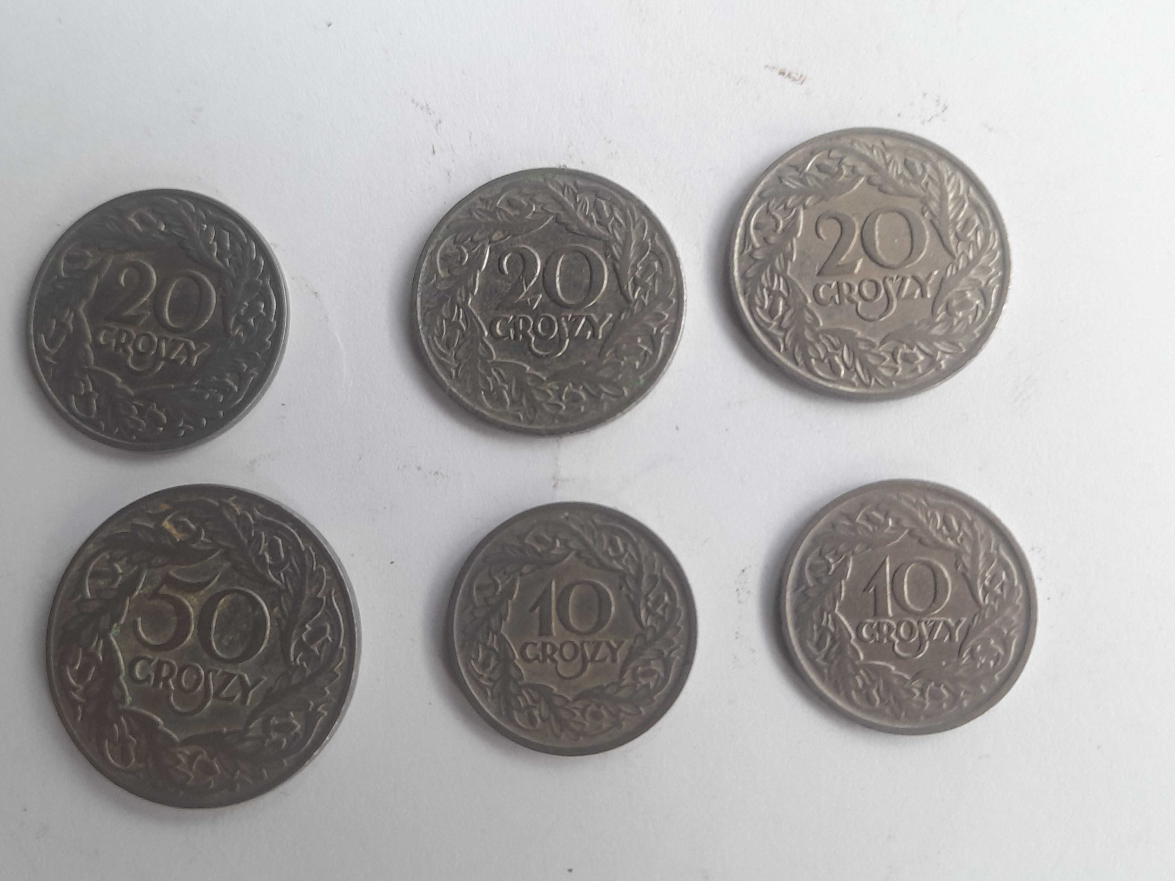 Stare przedwojenne polskie monety 50, 20, i 10 gr (10 sztuk)