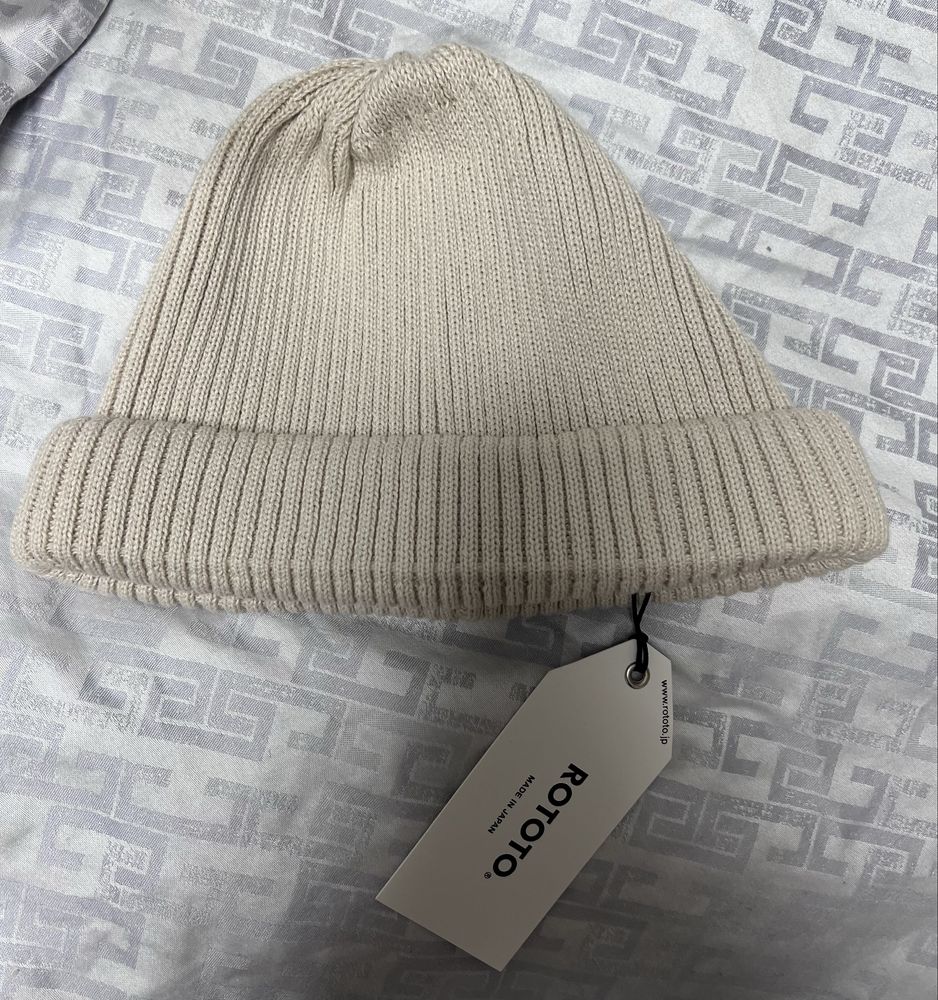 Шапка Rototo Cotton Roll up beanie, колір бежевий