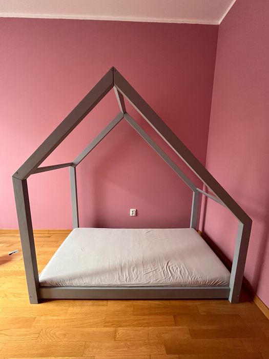 Łóżeczko woodlook łóżko domek 160x80 cm  szare