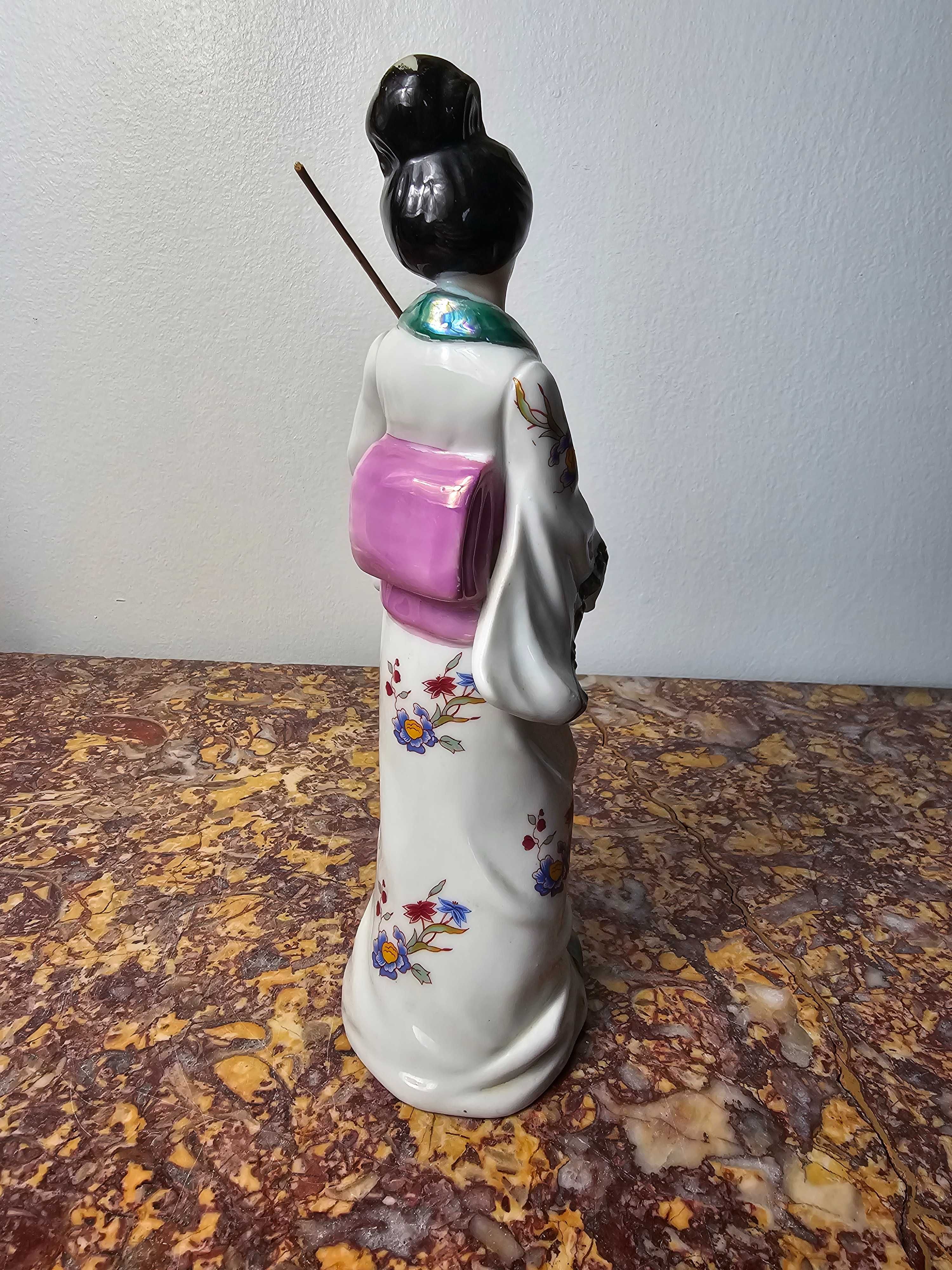 Duża Piękna chińska figurka Gejsza, porcelana 25 cm