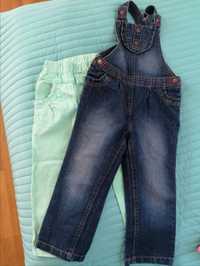 Zestaw spodni 104 jeansy ogrodniczki miętowe