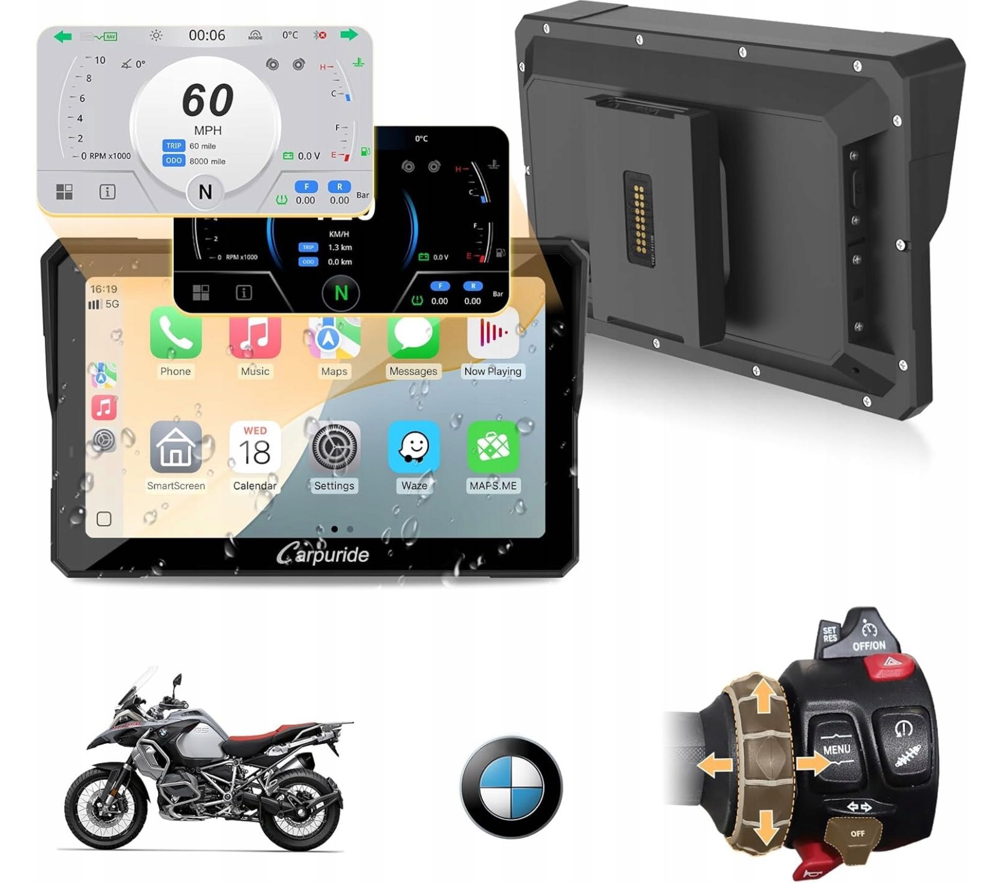 Carpuride W702BS Motocyklowy ekran CARPLAY BMW Wonder Wheel WI-FI 2025
