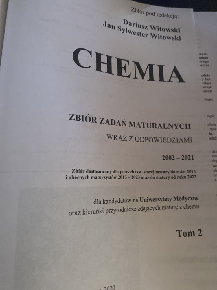 Sprzedam kaiążke chemia 2 zadania maturalne (Witowski)