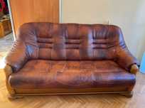 Komplet wypoczynkowy dąb i skóra naturalna: 2 fotele + sofa