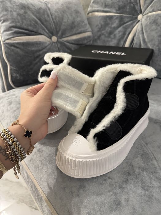Черные высокие зимние кеды кроссовки Chanel