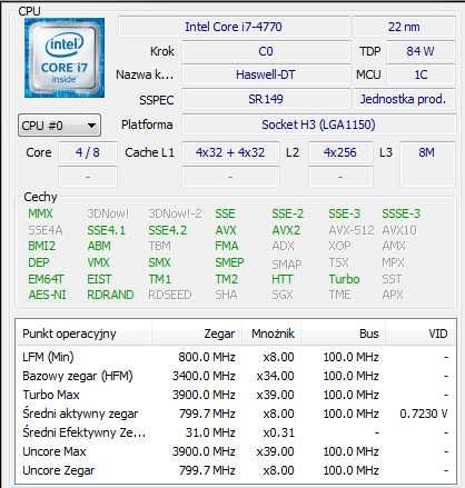 Platforma PC i7-4770 B75 32GB DDR3 (8x4)