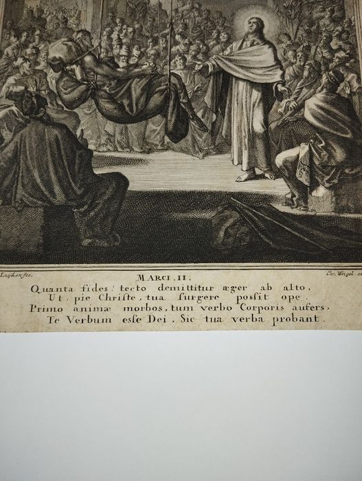 Uzdrowienie paralityka Biblia Germanica stary miedzioryt