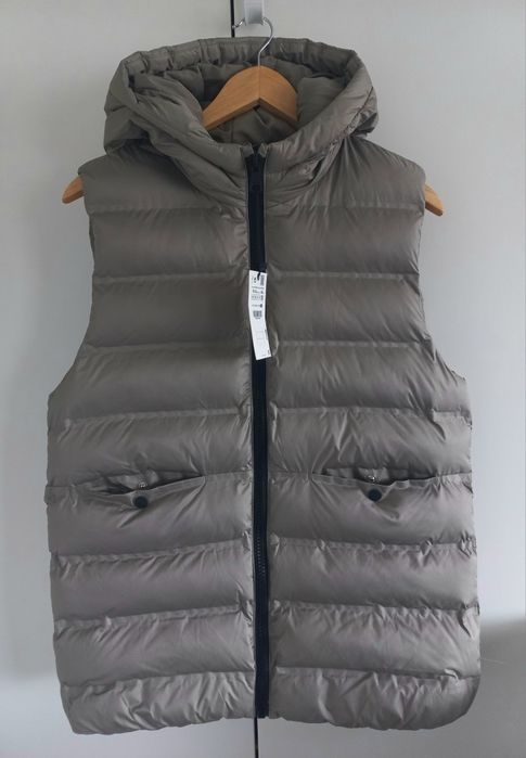 Zara dluzszy bezrękawnik puchowy khaki r.164 S/M