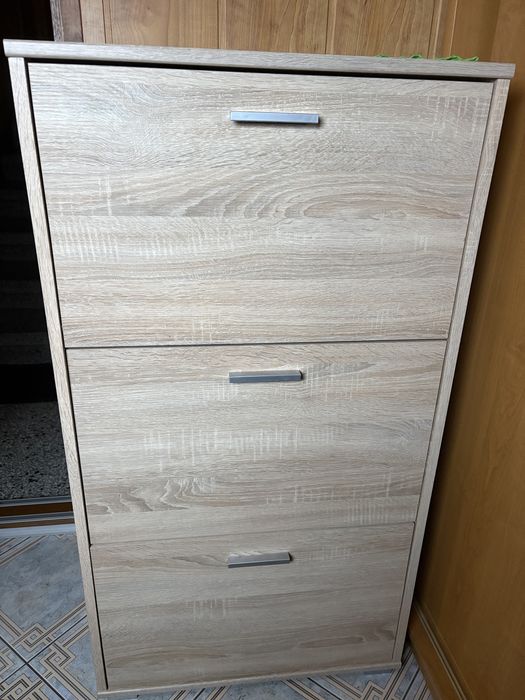 Szafka na buty 3-poziomowa – dąb sonoma, uchylne drzwi