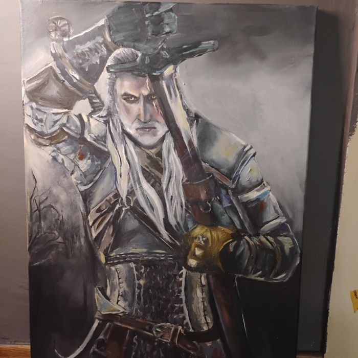 Wiedźmin geralt własną interpretacja grafiki 50x70 olej