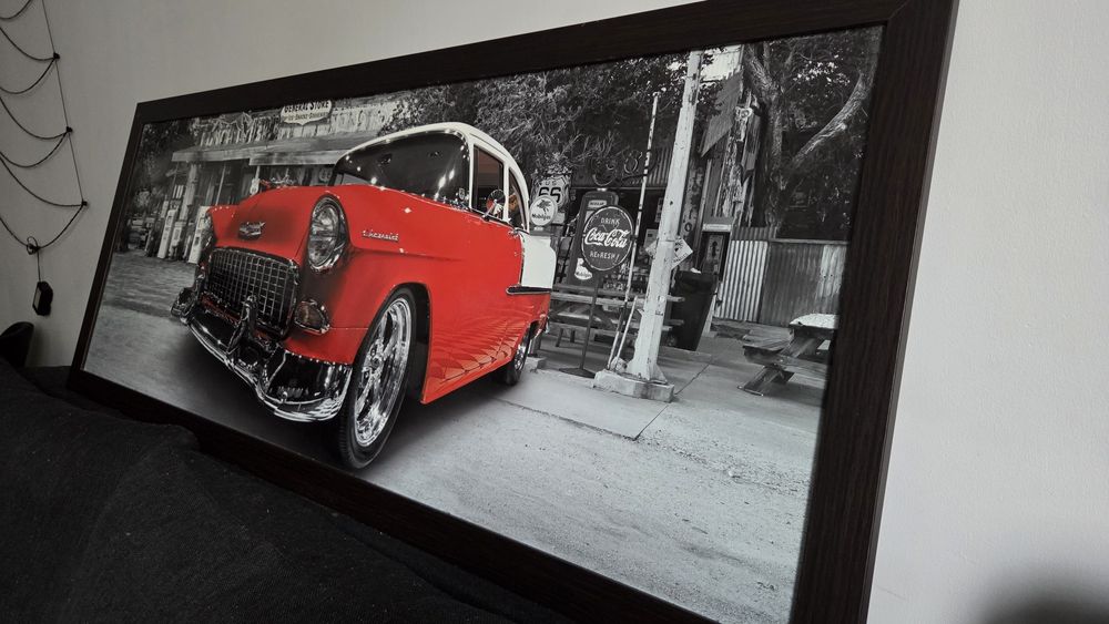 Duży obraz czerwono szary auto 147x57 cm