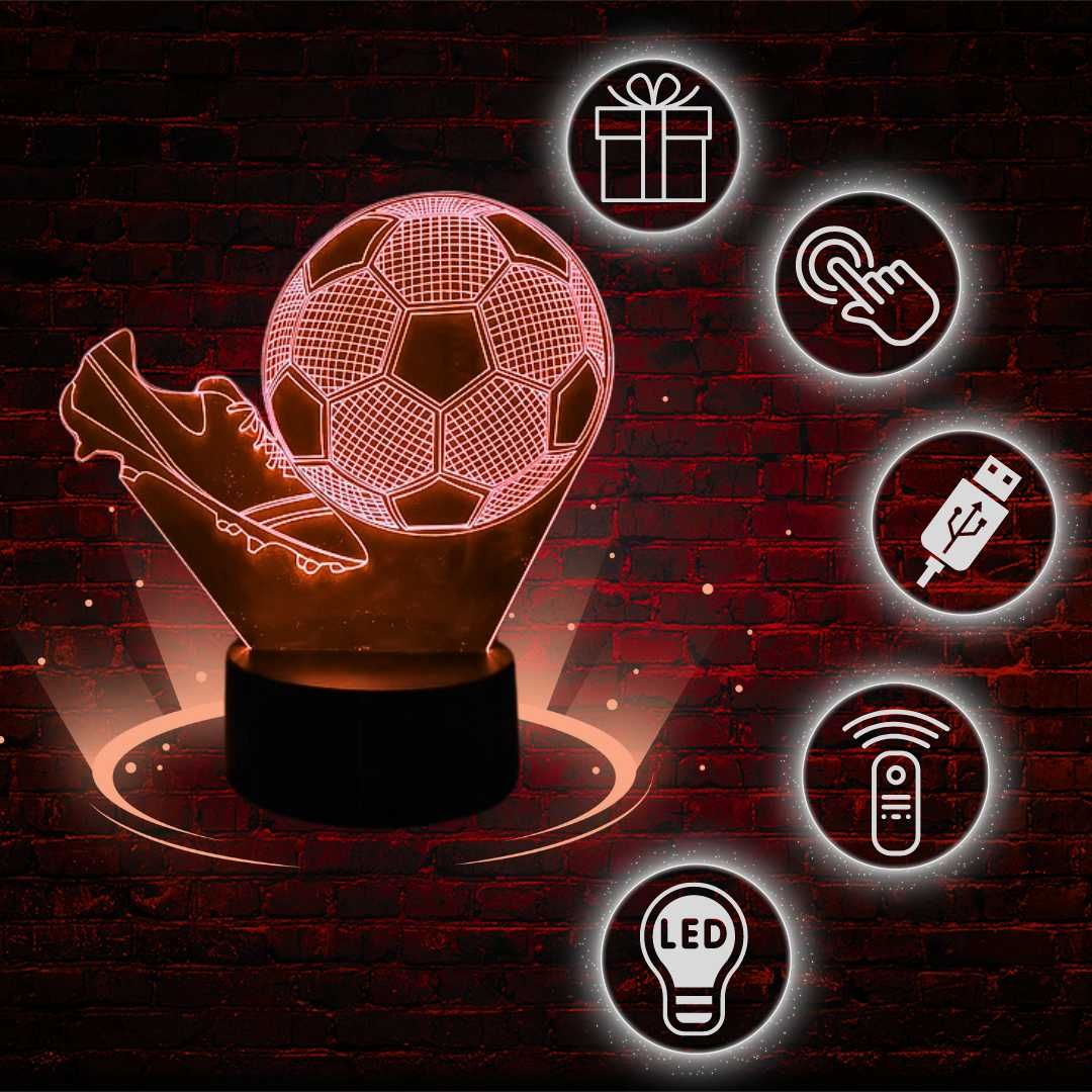 Lampka Nocna Biurkowa dla Dzieci Piłka Nożna Korki Podświetlana 3D