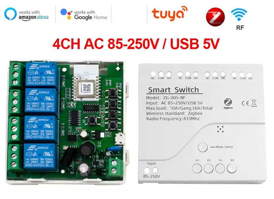 Розумне реле, розетки на wi-fi, zigbee, RF 433Mhz Tuya Smart Life