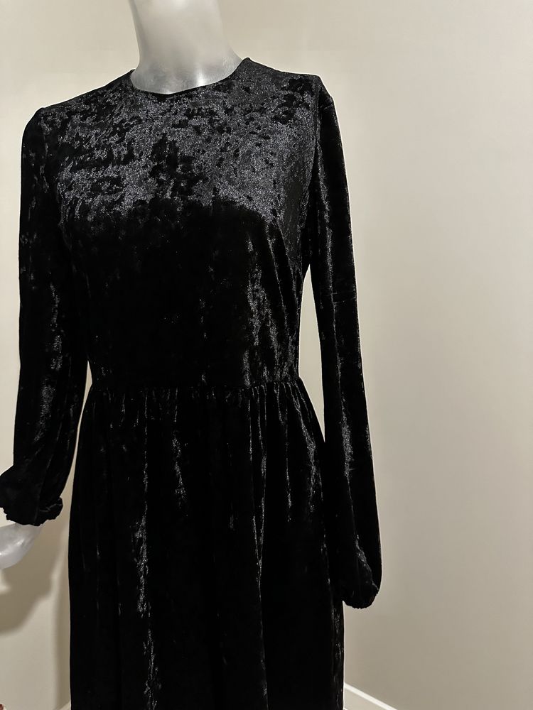 Sukienka welurowa czarna krótka święta sylwester