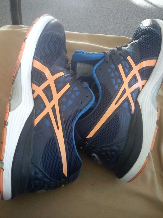 asics 45/28 granatowe z pomarańczowym super stan running