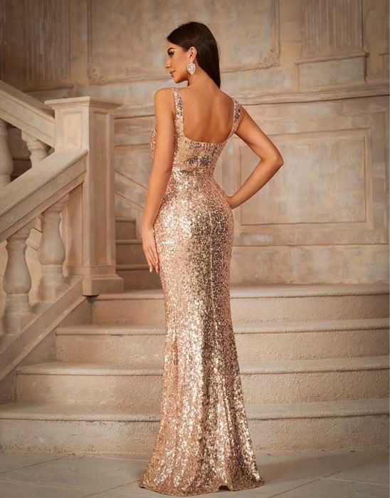 Nowa sukienka cekinowa wieczorowa  złota długa suknia maxi rozmiar S