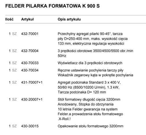 Felder Pilarka formatowa K 900 S, rok produkcji 2022