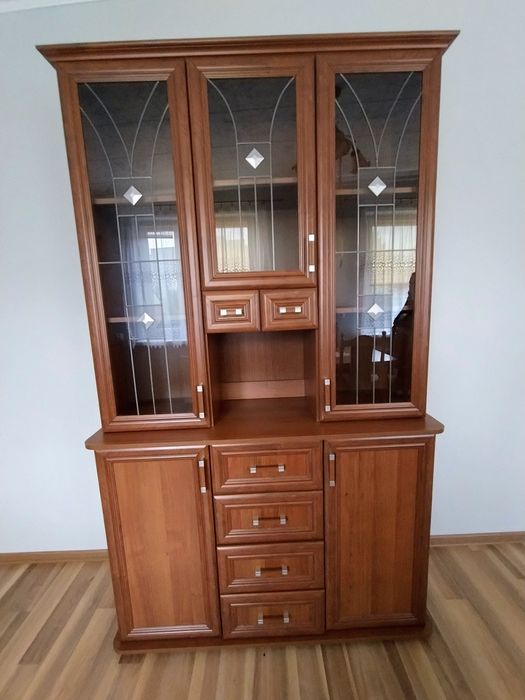 Meble - 3 elementy: witryna , komoda, witryna narożna, wysokość 210 cm
