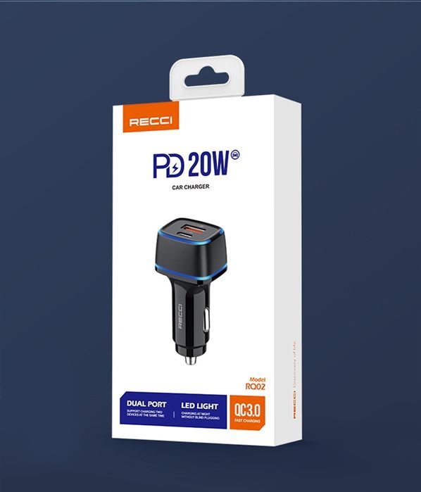 Ładowarka Samochodowa Led Usb I Usb-C 20W Pd Qc 3.0 3A Do Zapalniczki