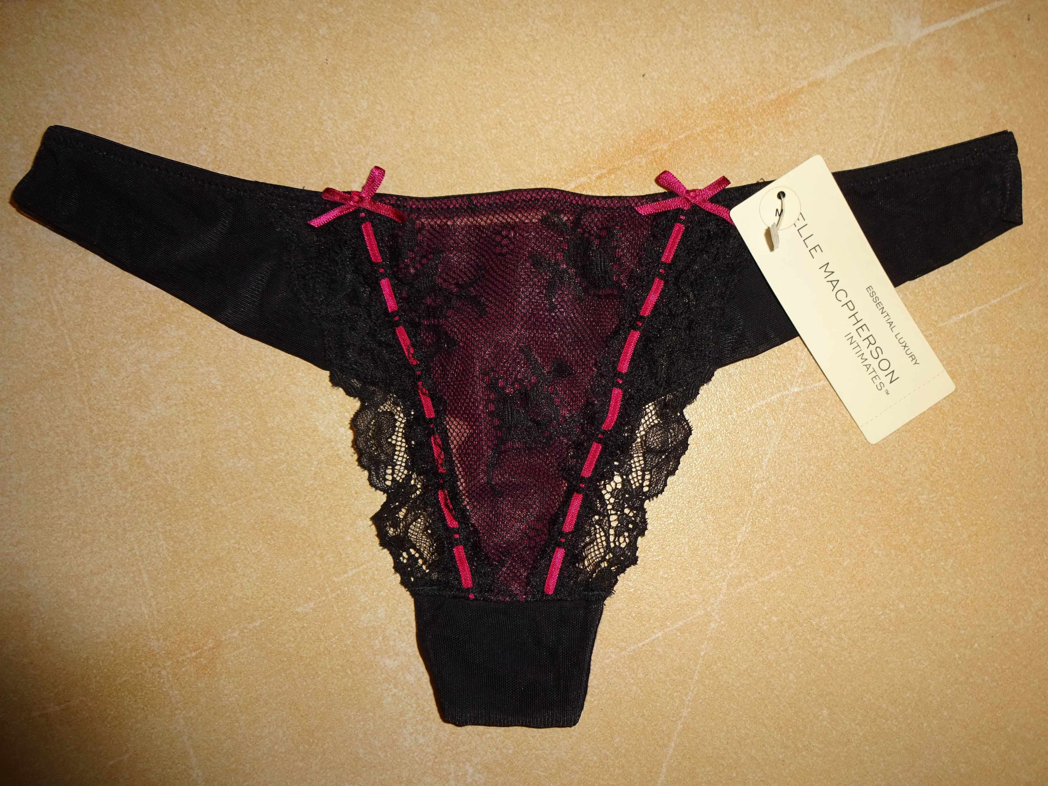 Elle Macpherson Artistry Thong LUX oryg stringi czarne różowe OKAZJA M