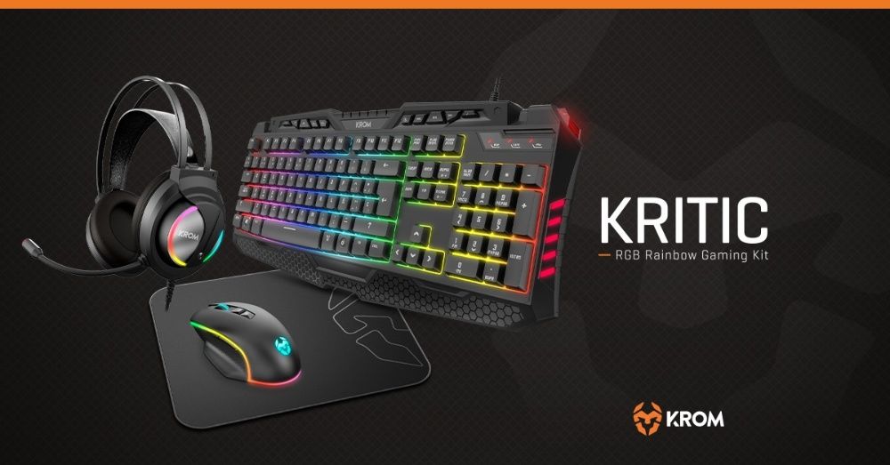 Reusa Krom Kritic RGB Rainbow Gaming (Teclado+Rato+Tapete+Phones)