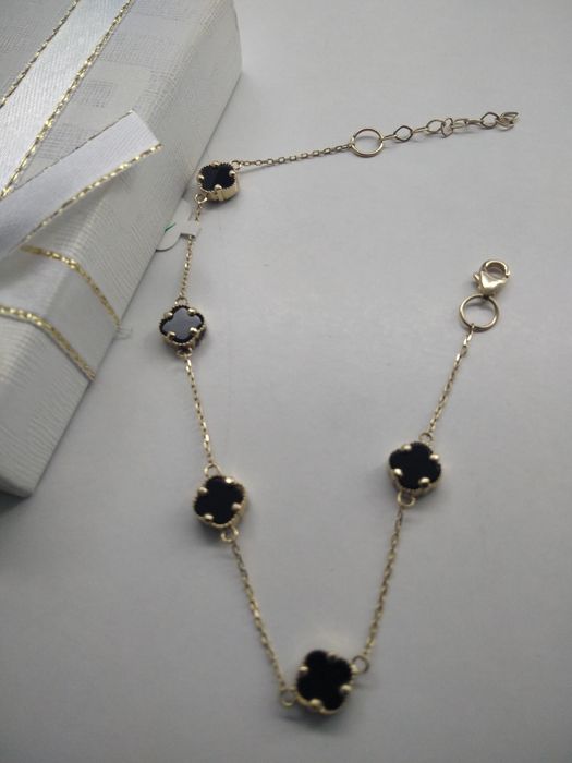 Złota bransoletka z czarnymi koniczynkami złoto 585 dł. 20 cm  985