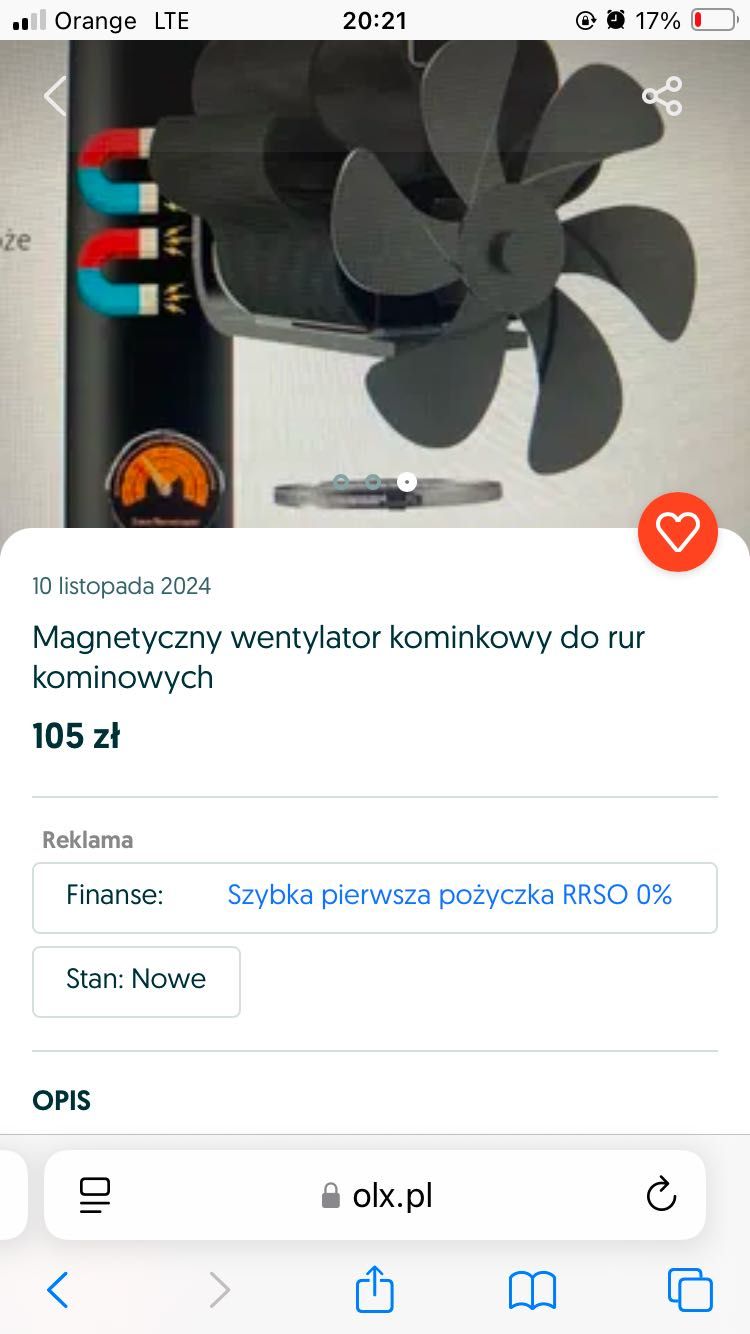 Magnetyczny wentylator kominkowy do rur kominowych