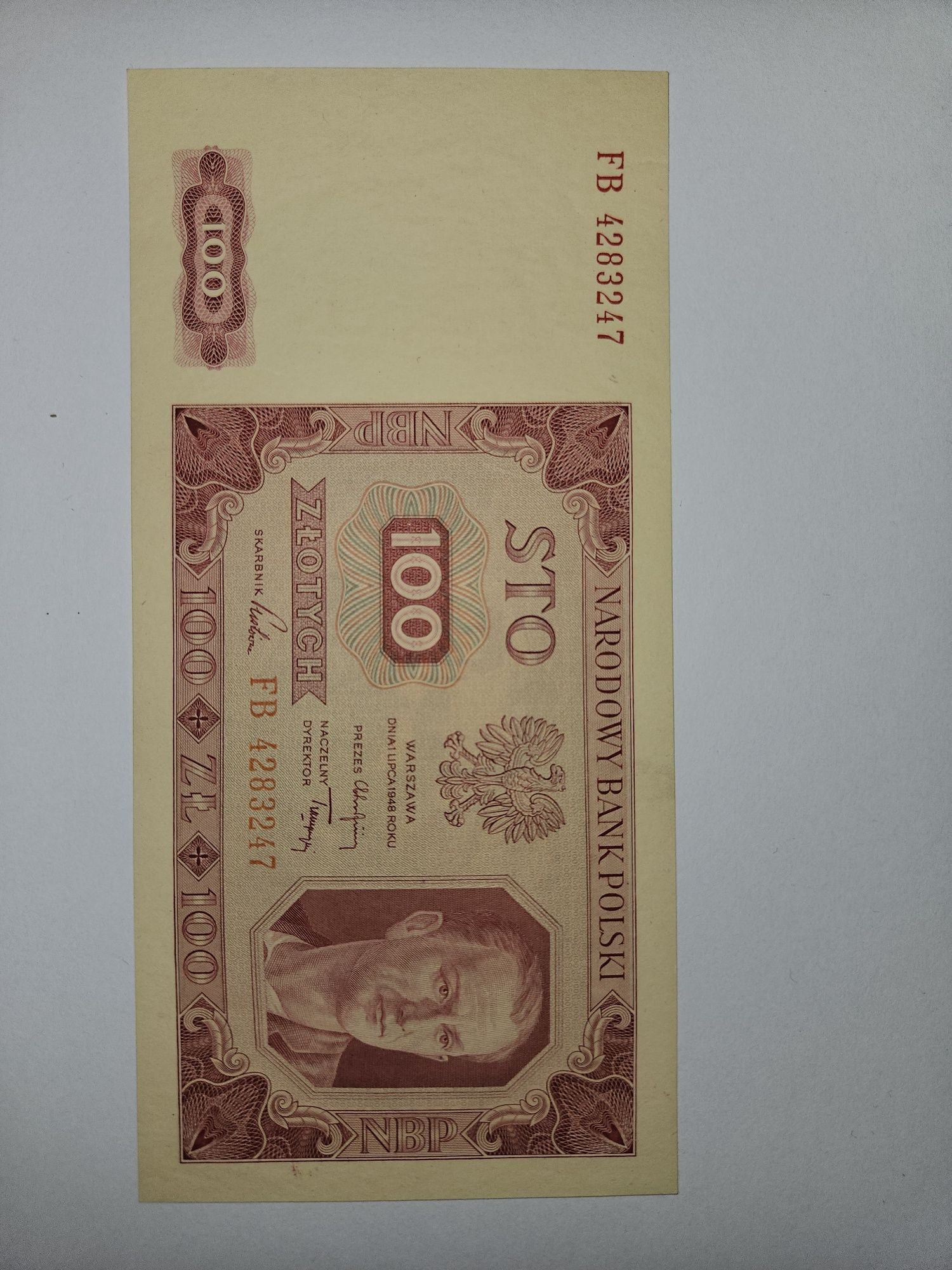 100zł głowa kobiety 1948 Warszawa Stary Banknot