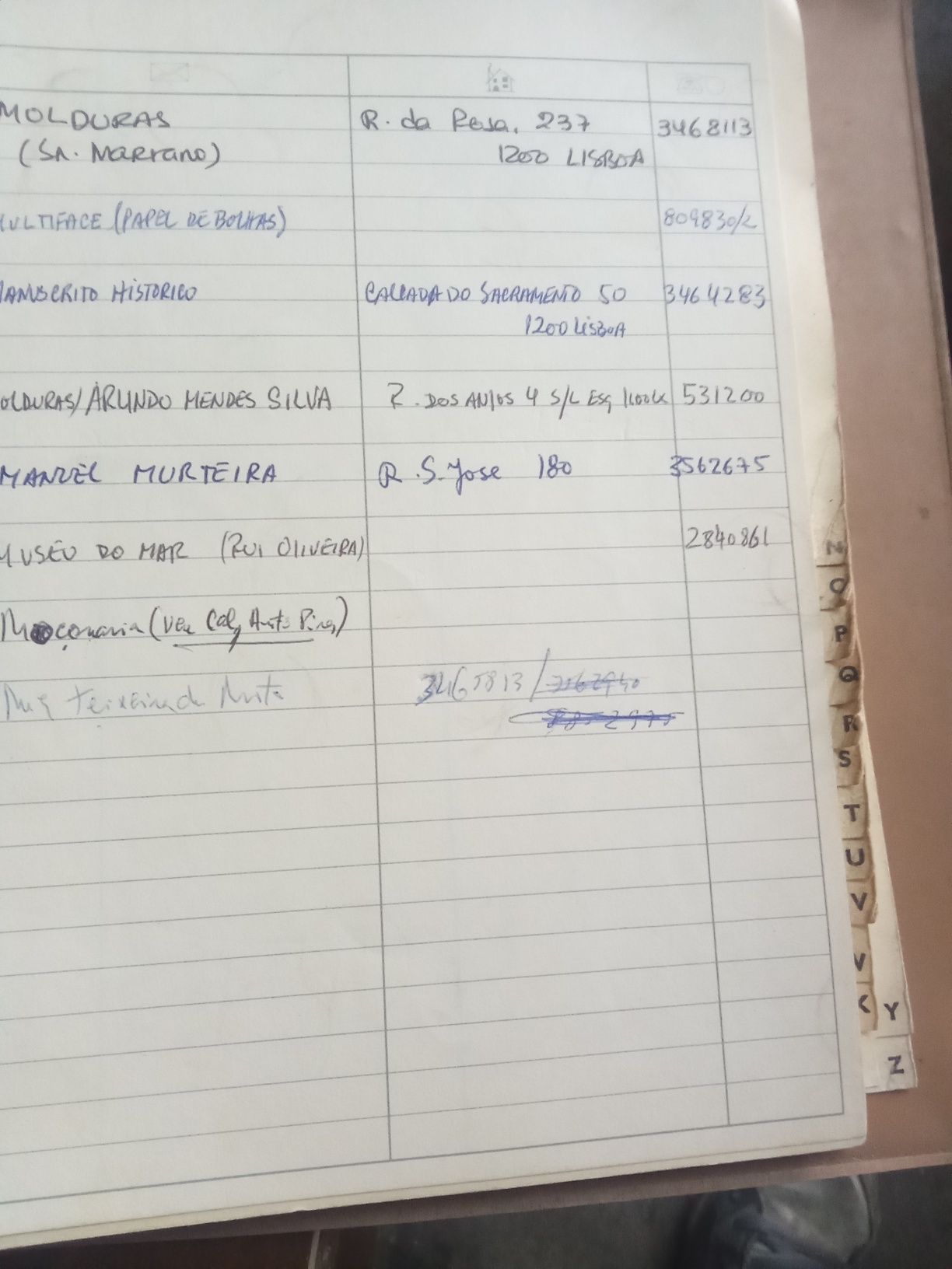 Lista Agenda de clientes lojas de arte.